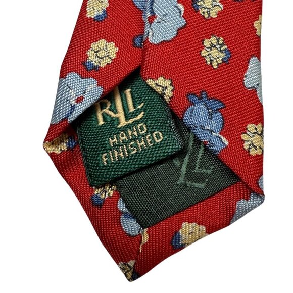 LAUREN RALPH LAUREN Red Floral Tie Designer Mens Silk Necktie Preppy Flowers - Picture 8 of 8